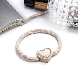 Цена за 12 шт. Резинка для волос «Бирсен», сердце, 5 см, бежевый