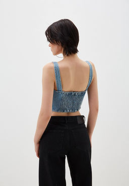 Укороченный джинсовый топ в стиле пэчворк - Incity фото 6