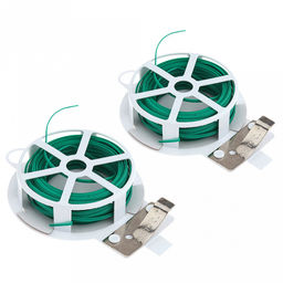Шнур для подвязки растений, для скрепления проводов, завязывания пакетов и других мелких бытовых нужд 2х20м, на пластиковой катушке, с ножом, мягкая металлическая проволока, полиэтилен, на картоне, цвет зеленый (Китай)
