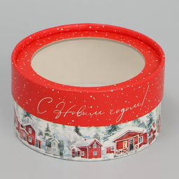 Коробка новогодняя для макарун тубус с окном «С Новым годом», 12×12×5 см