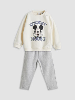Bisiklet Yaka Mickey Mouse Bask?l? Erkek Bebek Sweatshirt ve E?ofman Alt 2li