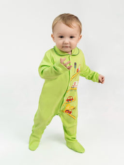 Комбинезон ясельный салатовый принт спецмашины
