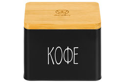 Емкость для хранения 1,5 л 14*11*11 см Кофе с откидной бамбуковой крышкой, черная - Elan gallery фото 4