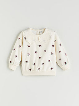 Bebe Yaka ?i?ek Bask?l? K?z ?ocuk Sweatshirt