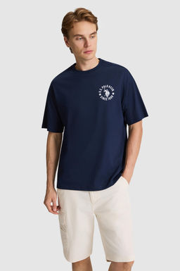 Erkek Lacivert Oversize Fit Bisiklet Yaka Ti__rt