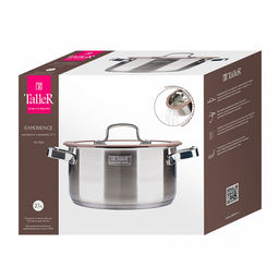 Кастрюля из нержавеющей стали Experience 2,1л, д18см, h9,3см, s0,6мм, дно д16,6см, s4мм, стеклянная крышка с широким силиконовым ободом и сливом, пароотовод, капсулированное дно, полировка внешняя - матовая, внутренняя - матовая, ручки из нержавеющ - Домашняя мода фото 6