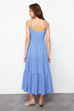 TRENDYOLMILLA K?rm?z? Etegi Belden Ac?lan Pamuk Kar?s?ml? Maxi Dokuma Elbise TWOSS24EL00386  фото 6