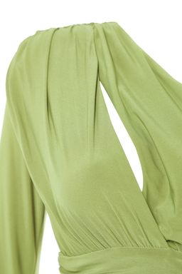 Trendyolmilla Ac?k Yesil A-Kesim Pencere/Cut Out Detayl? Orme K?sa S?k Abiye Elbise TPRSS23EL00032 фото 7