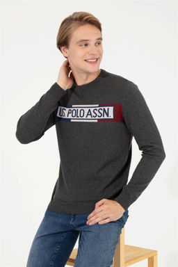 U. S. Polo Assn Мужской трикотаж антрацитового меланжевого цвета с круглым вырезом - U.s. polo assn фото 7