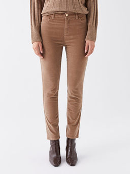 Normal Bel Dar Fit D?z Kadife Kad?n Pantolon