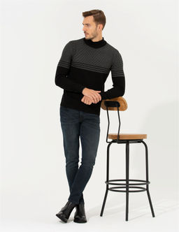 Siyah Slim Fit Yar_m Bal_k__ Yaka Triko Kazak - Pierre cardin фото 3
