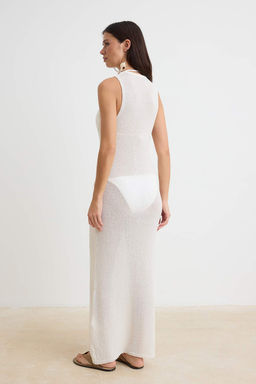 Ekru Triko Maxi Aksesuar Detayl_ Halter Yaka Transparan Plaj Elbisesi TBESS26EL00064 - Trendyolmilla фото 5