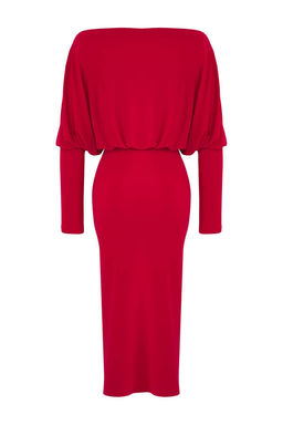 TRENDYOLMILLA Siyah Duz Asimetrik Tek Kol Belden Oturtmal? Esnek Midi Orme Elbise TWOAW25EL00110  фото 6