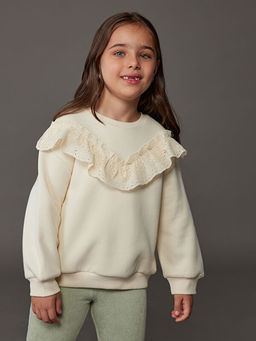 Bisiklet Yaka Uzun Kollu Nak??l? K?z ?ocuk Sweatshirt