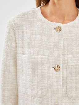 Bisiklet Yaka Ekose Uzun Kollu Kad?n T?vit Blazer Ceket