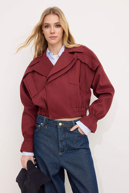 Bordo Oversize Kal?p Kruvaze Pamuklu Mont TWOSS26MO00008