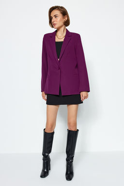 Koyu Mor Regular Astar Detayl? Dokuma Blazer Ceket TWOAW20CE0316