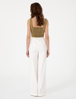 Beyaz Loose Fit Kanvas Pantolon