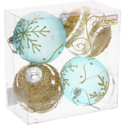 Набор шаров "Морозная вуаль" 8 см (в наборе 4 шт), Голубой, золото