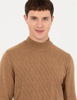 Camel Melanj Slim Fit Yar_m Bal_k__ Yaka Triko Kazak