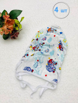 (Уп. 4 шт) Чепчик фланель цвета микс, арт.C-CH030-FA, размер 0-3 мес.