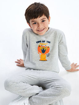 Bask?l? Erkek Bebek Sweatshirt ve E?ofman Alt 2li Tak?m - Waikiki фото 4