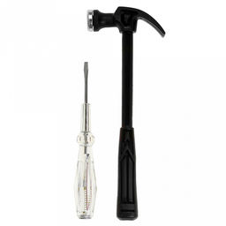 Набор инструментов 2 предмета: мини молоток-гвоздодер пластмассовый, боек - металл, 18,5х6,9х1,8см, отвертка индикаторная металл/пластик 13,8х1,8х1,8см, в блистере (Китай) - Домашняя Мода фото 2