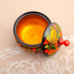 Сахарница дерево хохлома «Ягодка клубника»