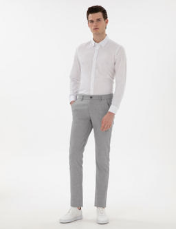 Gri Slim Fit Beli Lastikli Kanvas Pantolon
