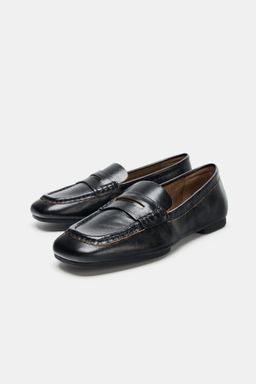 LEATHER LOAFERS WITH SQUARE TOE - Zara фото 8