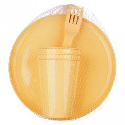 Набор для пикника 9 предметов: тарелка д20см - 3шт, стакан 280мл - 3шт, вилка - 3шт, бледно-желтый (Россия)