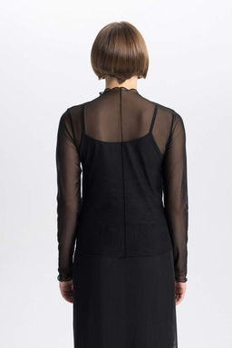 Футболка приталенного кроя с полуводолазкой и длинными рукавами из тюля - Defacto фото 7