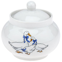 Сахарница фарфоровая Гуси новые 500мл, д12см, h9см, форма Рубин (Россия)