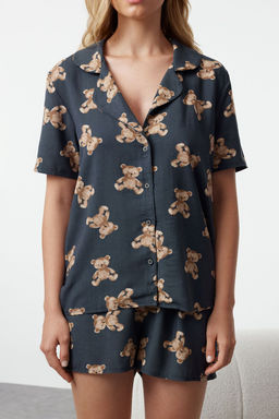 Trendyolmilla Bej Ay?c?kl? Viskon Sortlu Dokuma Pijama Tak?m? THMSS24PT00067  фото 17