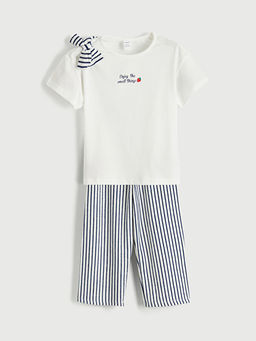 K?z ?ocuk Bask?l? Ti??rt ve ?izgili Pantolon