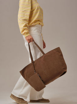 Замшевая сумка шоппер Texas DBR 31390 серо-коричневый  фото 9