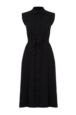 Siyah Kusakl? Duz Midi Kusakl? Siyah Kolsuz Gomlek Dokuma Elbise TWOSS24EL00984 - Trendyolmilla фото 7