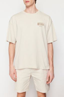 TRENDYOL MAN Lacivert Oversize/Genis Kesim S?rt Kabar?k Yaz? Bask?l? %100 Pamuklu T-shirt TMNSS24TS00052 - Trendyolmilla фото 5
