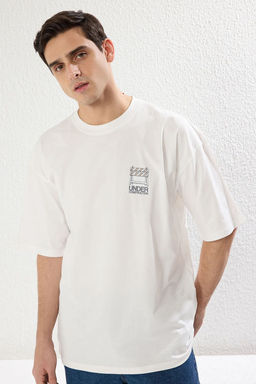 TRENDYOL MAN Ekru Oversize/Genis Kesim %100 Pamuklu Bask?l? T-Shirt TMNSS25TS00114 - Trendyolmilla фото 3