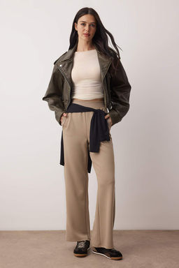 Vizon Kaskorse Detayl? Wide Leg Yumusak Kumasl? Esnek Orme Pantolon TWOAW26PL00113