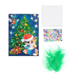 Аппликация перьями и стразами Котик у ёлки - Школа талантов фото 4