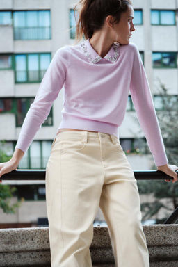 KNIT POLO NECK JUMPER WITH FAUX PEARLS