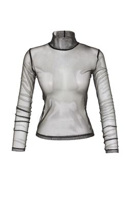 Trendyolmilla Siyah Fitted/Vucuda Oturan Dik Yaka Tul Orme Bluz TWOAW22BZ0166