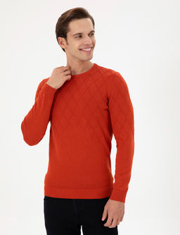 Erkek Slim Fit Bisiklet Yaka Kiremit Kazak