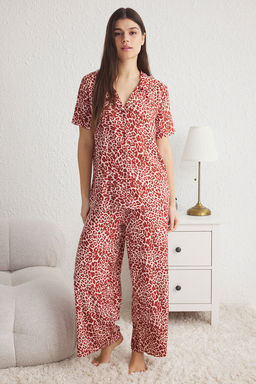 Trendyolmilla Cok Renkli Leopar Desenli Viskon Dokuma Pijama Tak?m? THMSS25PT00030  фото 2