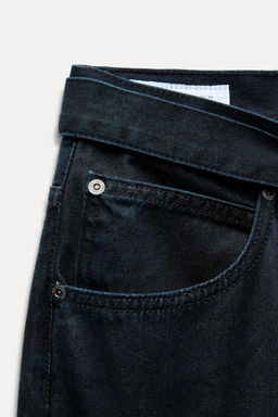 TRF BELTED DENIM TROUSERS - Zara фото 4