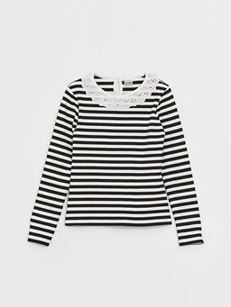 Bisiklet Yaka ?izgili Uzun Kollu K?z ?ocuk Ti??rt