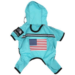 Пэт тойс (Pet toys) Одежда для собаки Комбинезон The dog face прозрачный ПВХ капюшон, с принтом, на липучке, светоотражающие полоски, р-р S, длина спинки 24см/обхват груди 46см/обхват шеи 32см, цвет-бирюзовый, плащевка (Китай) - Домашняя мода фото 2