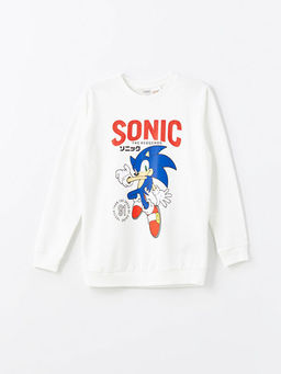 Bisiklet Yaka Sonic Bask?l? Erkek ?ocuk Sweatshirt
