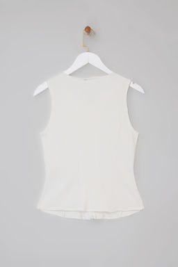 Wardrobe Essentials-Ekru Fitted/Vucuda Oturan Fermuarl? Kolsuz Interlok Orme Bluz TWOSS26BZ00012